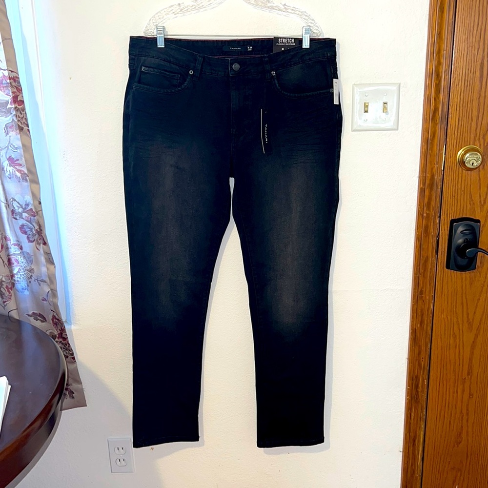 Tahari Skinny Fit Stretch Flexible Waistband Mens Black Jeans Size 38x32 NWT